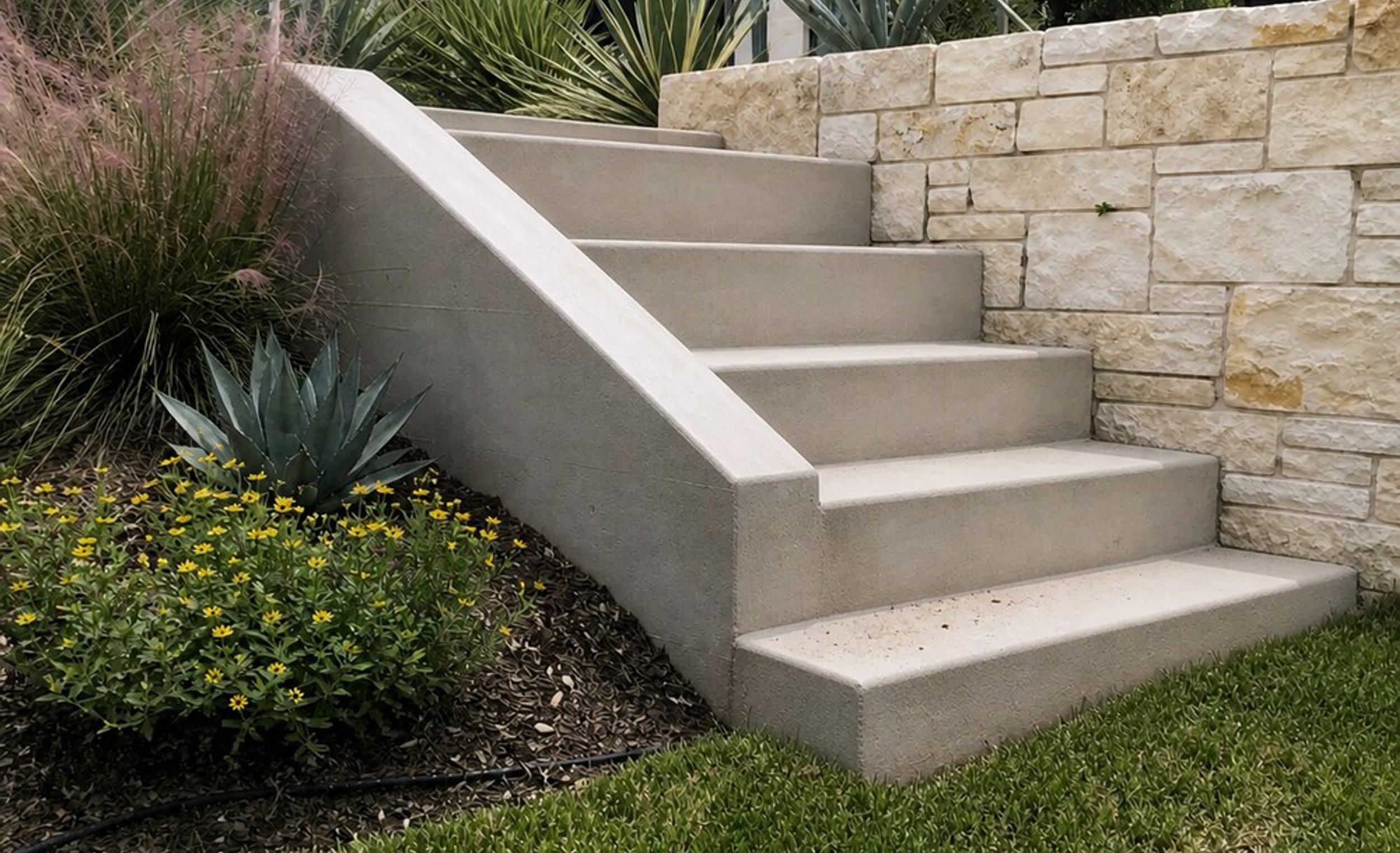 Poured concrete steps in an Austin yard