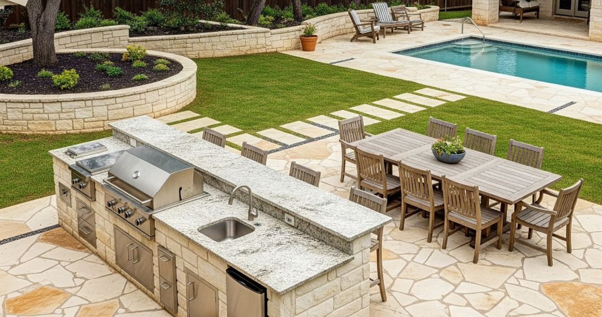 Hardscape design plan for an Austin patio and stone wall