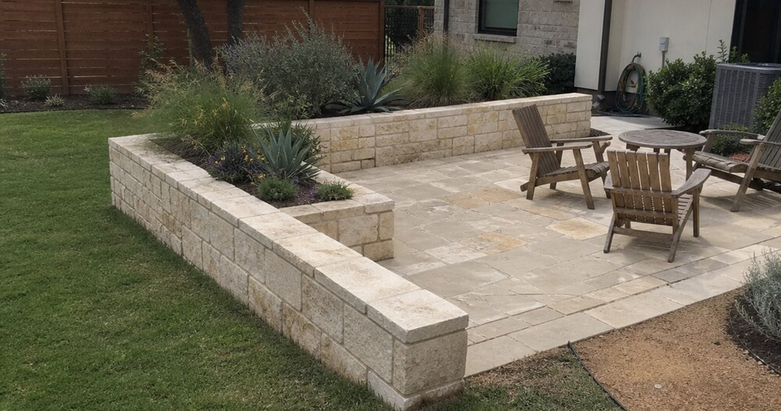 Hardscape design plan for an Austin patio and stone wall