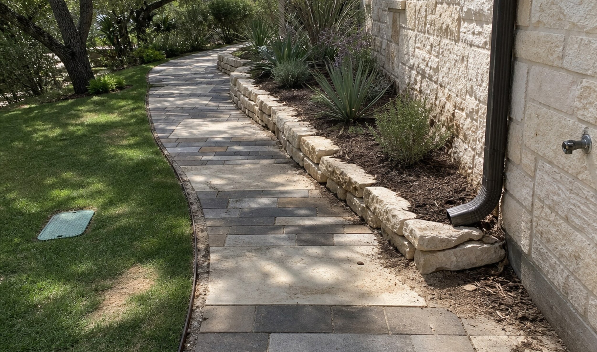 natural stone walkway through an Austin garden