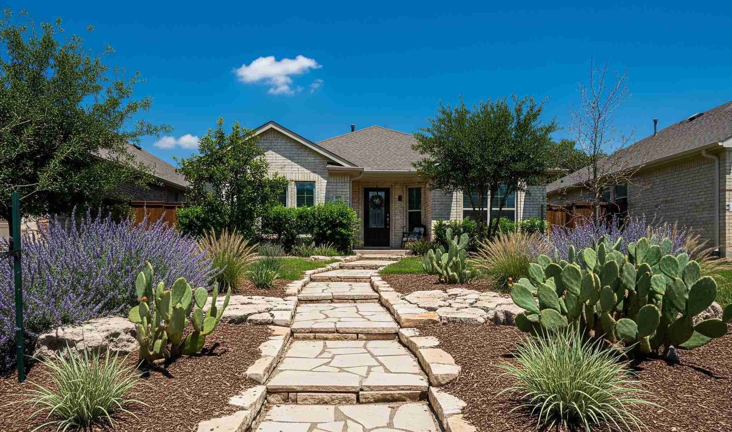 natural stone walkway through an Austin garden