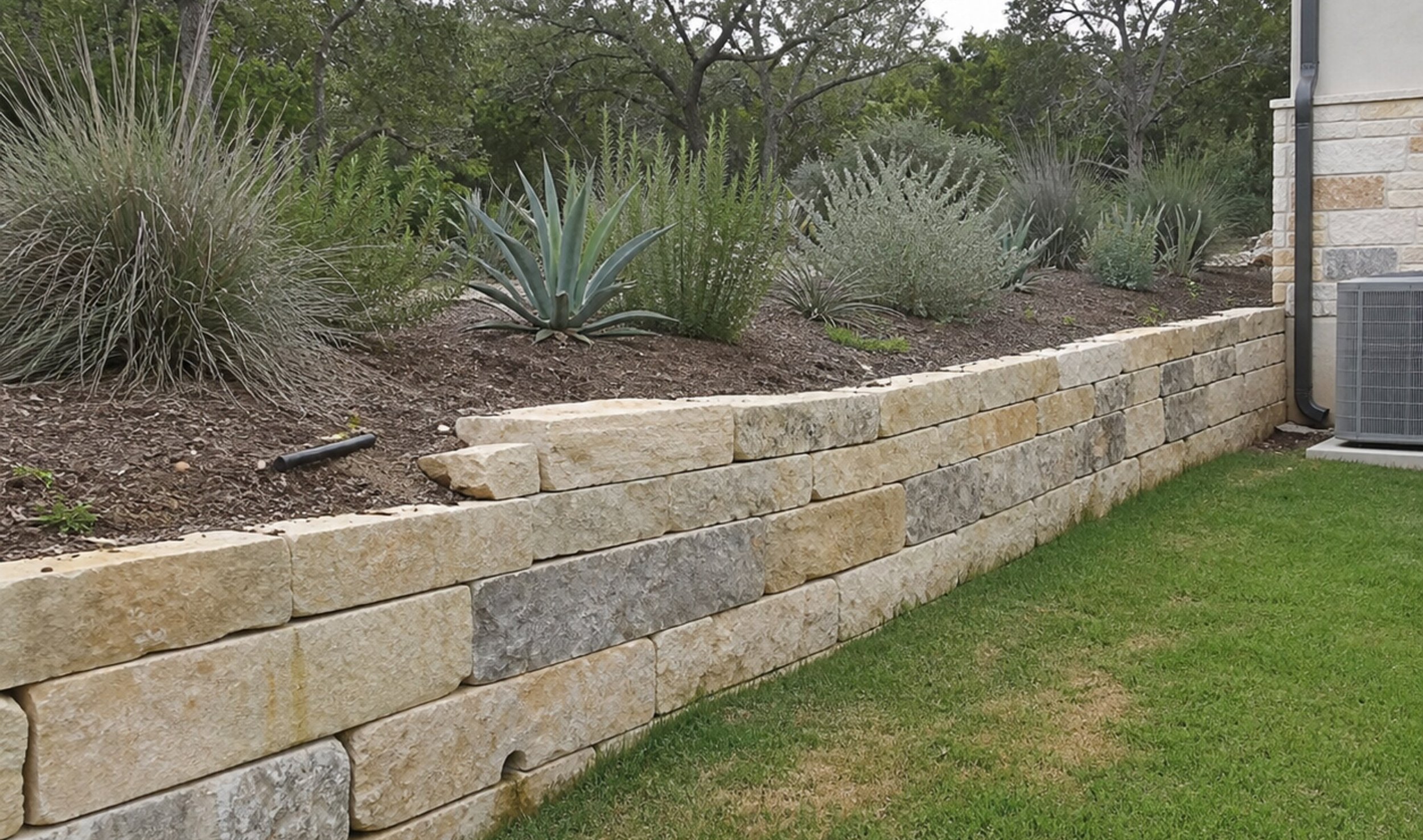 stone retaining wall on a sloped Austin lot