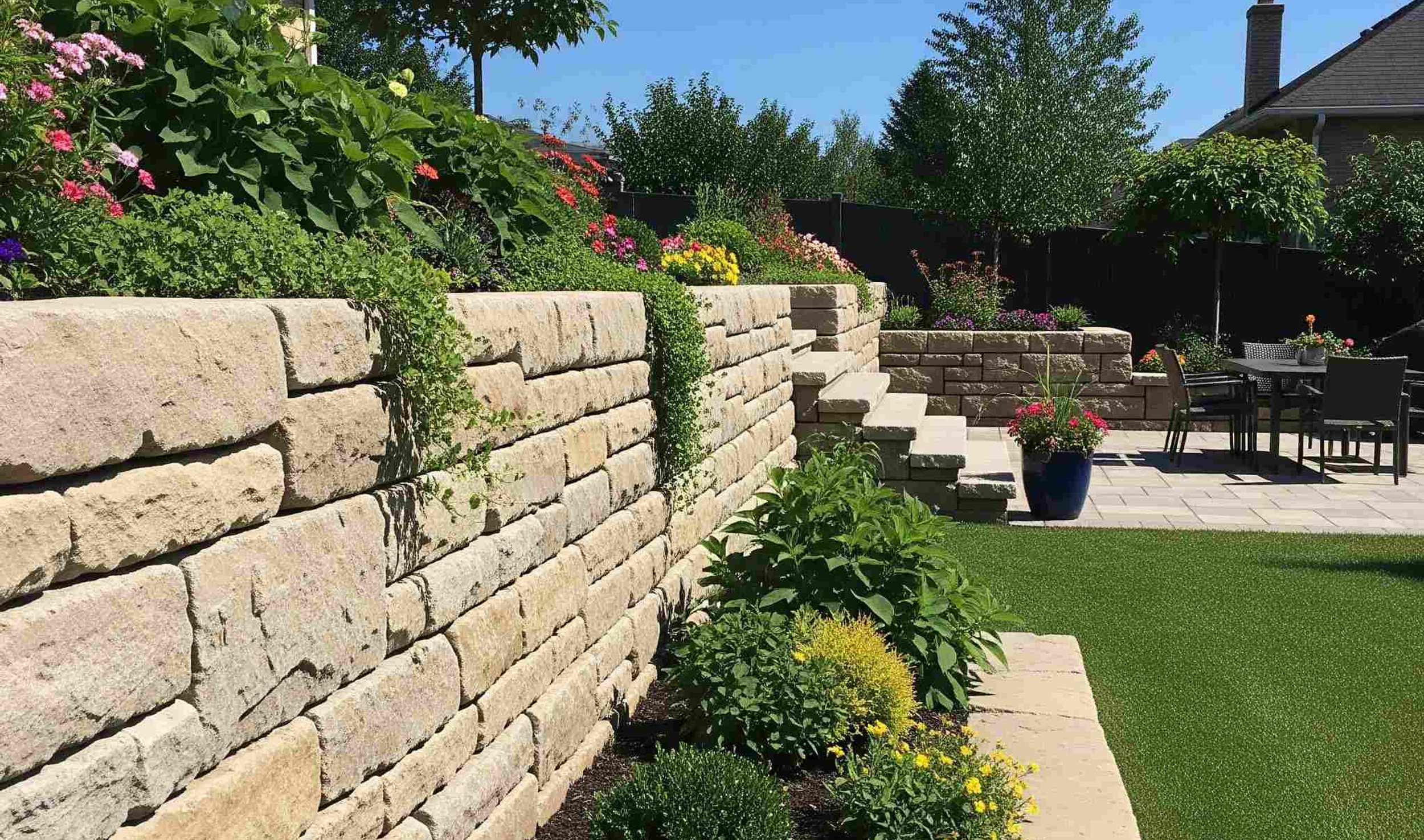 stone retaining wall on a sloped Austin lot