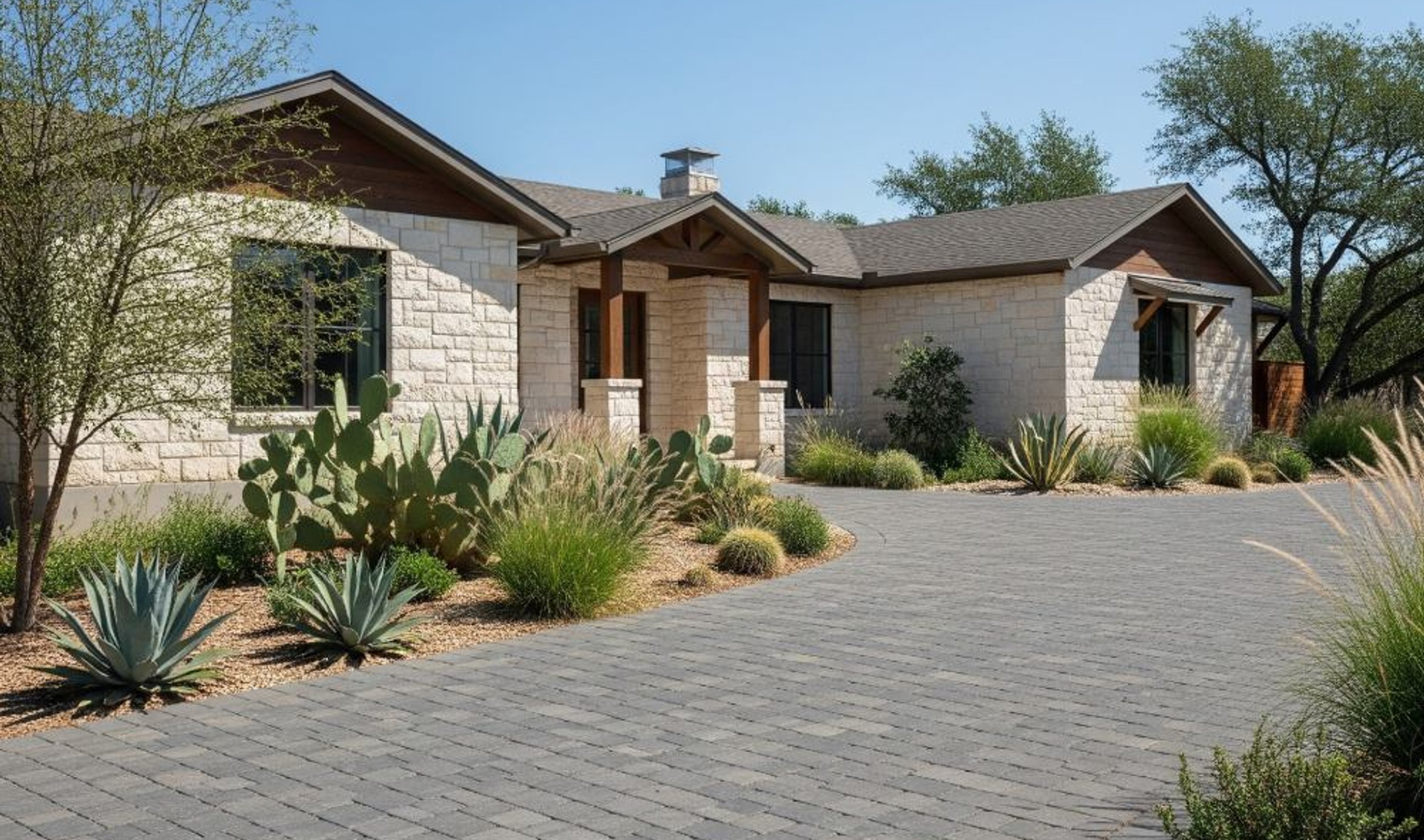 stone fire pit on an Austin patio