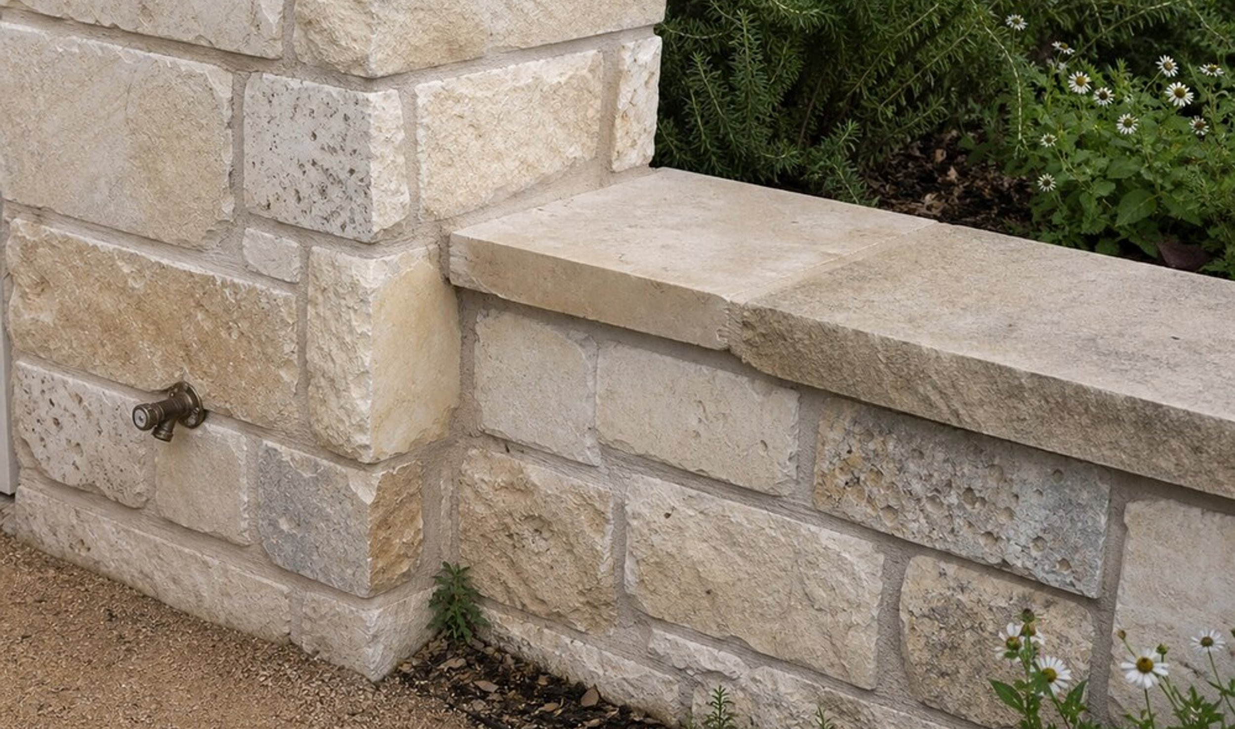 custom limestone stonework on an Austin property