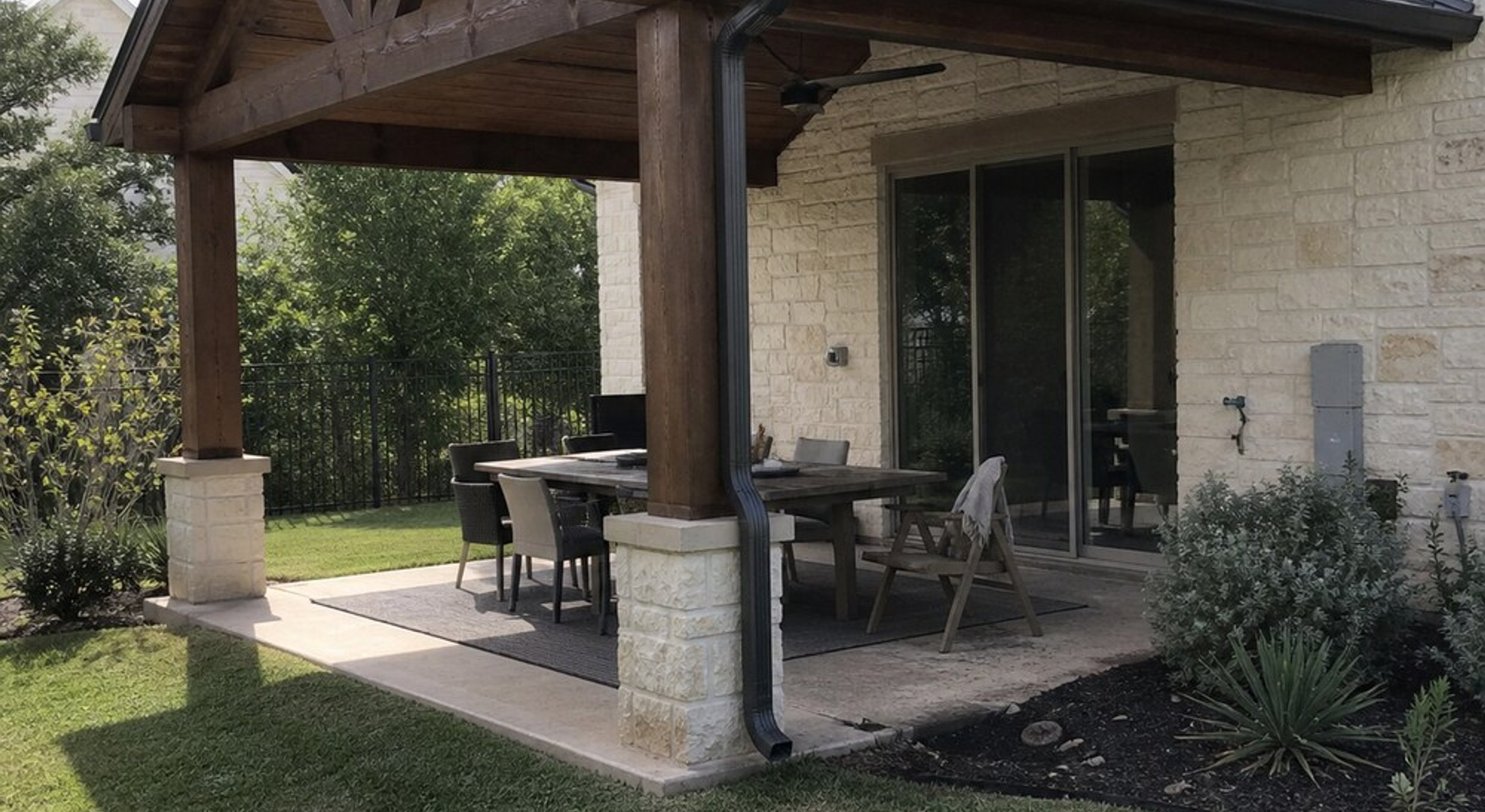 Roofed covered patio at an Austin home