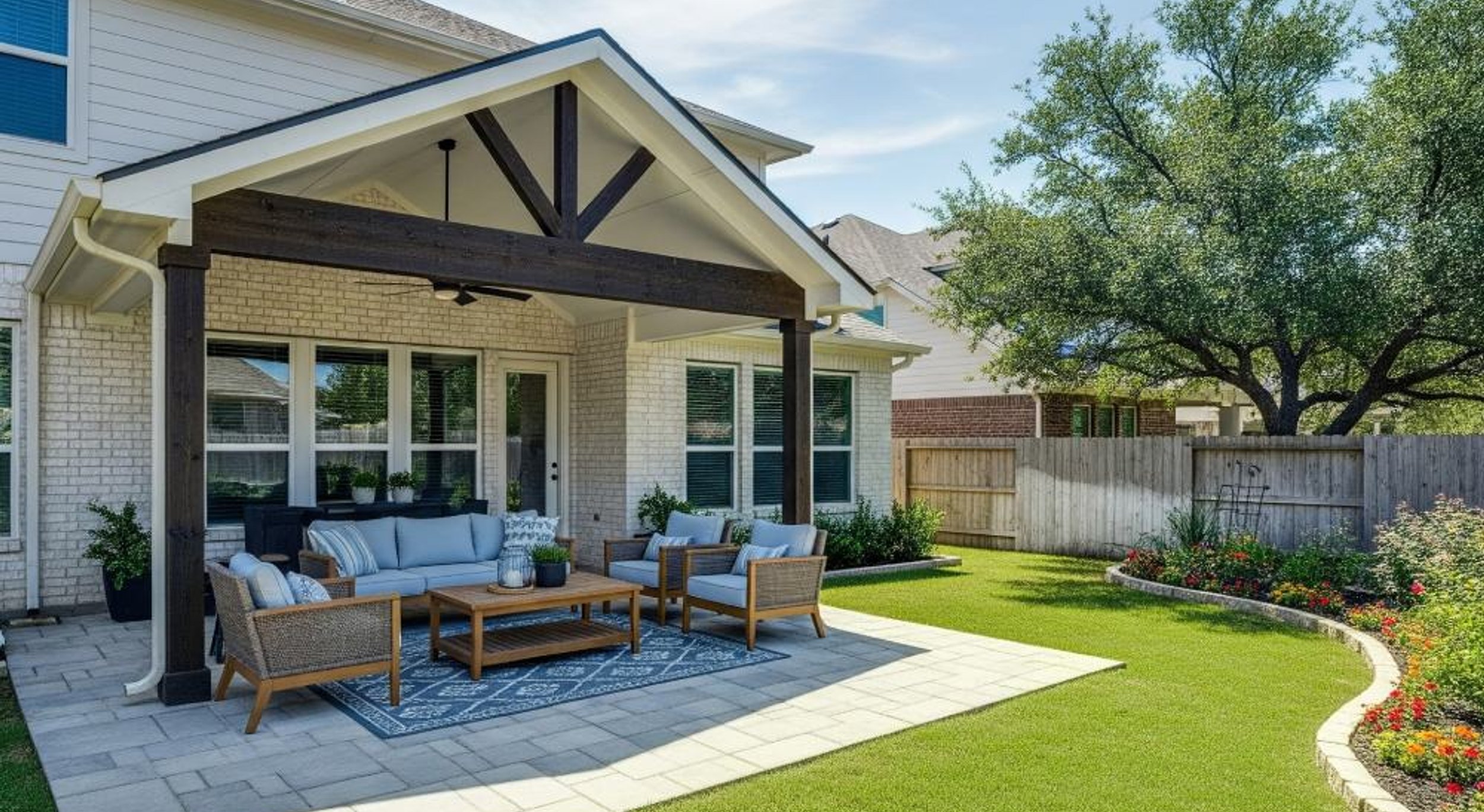 Roofed covered patio at an Austin home