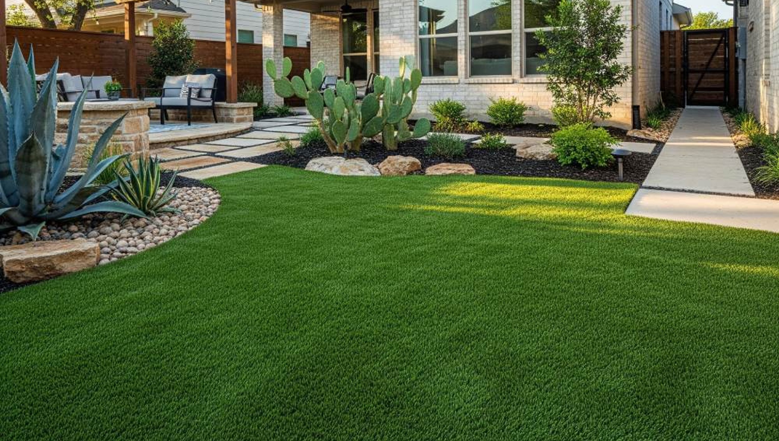 artificial turf lawn installed in an Austin backyard